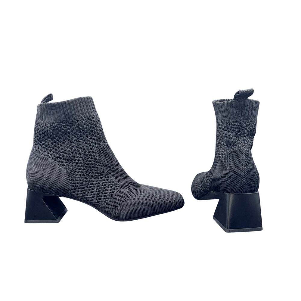 VIVAIA Melissa Black Knit Ankle Boots EU 39 US 8.5 Square Toe Block Heel